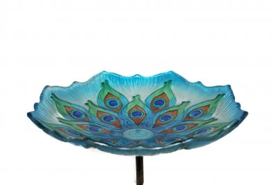  Evergreen Peacock Glass Bird Bath Bowl