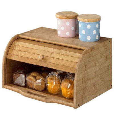  Betwoo Natural Wooden Roll Top Bread Box Kitchen Food Storage