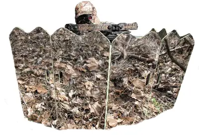 GhostBlind 6-Panel Runner Hunting Blind with man shooting a bow from behind it