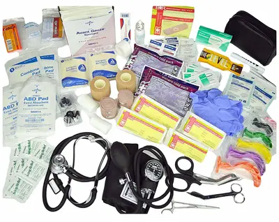 All of the supplies included with Lightning X First Responder First Aid Kit Backpack